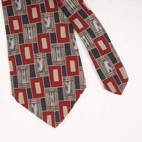 Brooks Brothers Makers All Silk Red‎ with Geometric Rectangular Pattern Tie​ - Picture 2 of 5